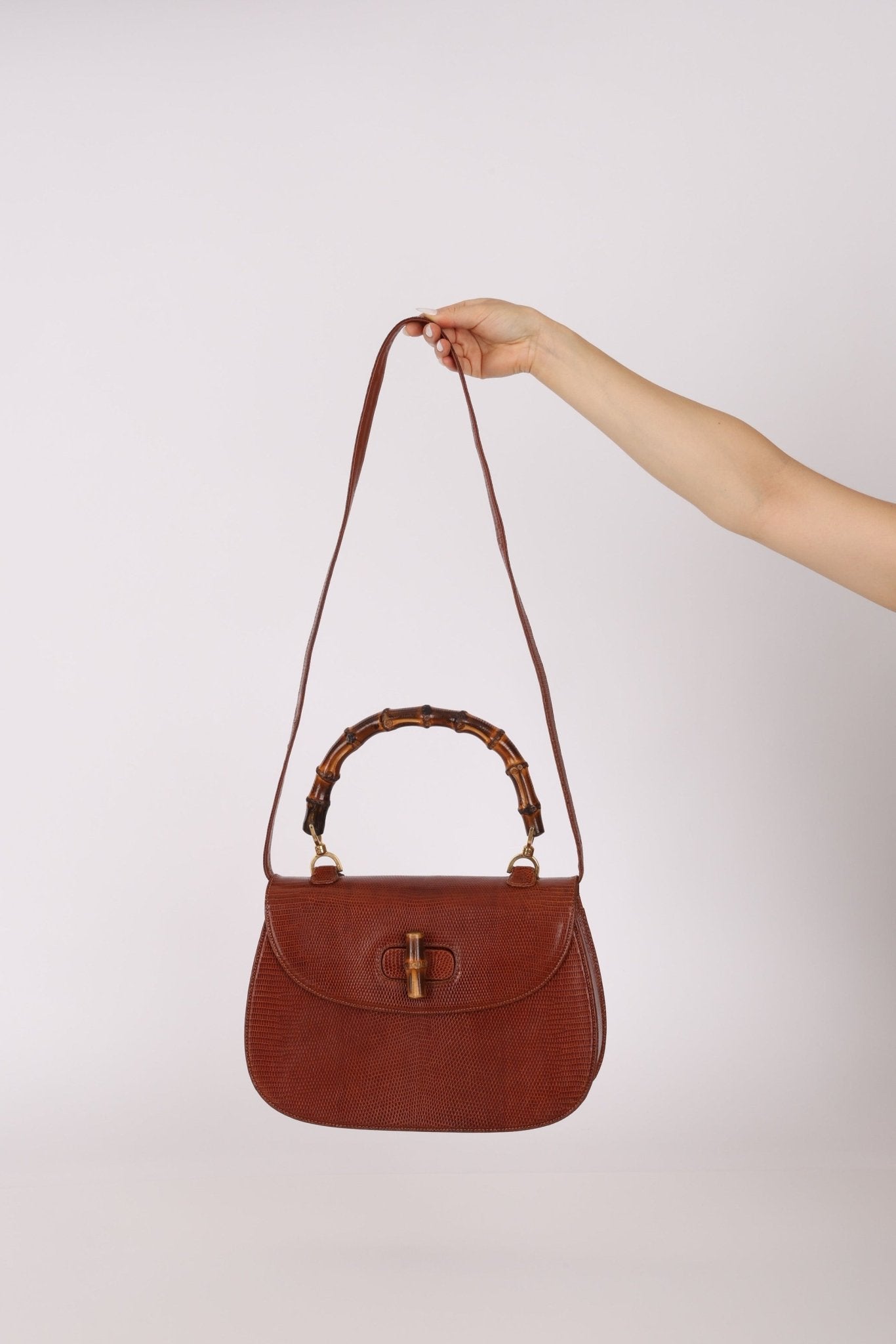 Ultra - Rare Gucci 1947 Lizard Bamboo Large Top Handle Bag - FashioNica
