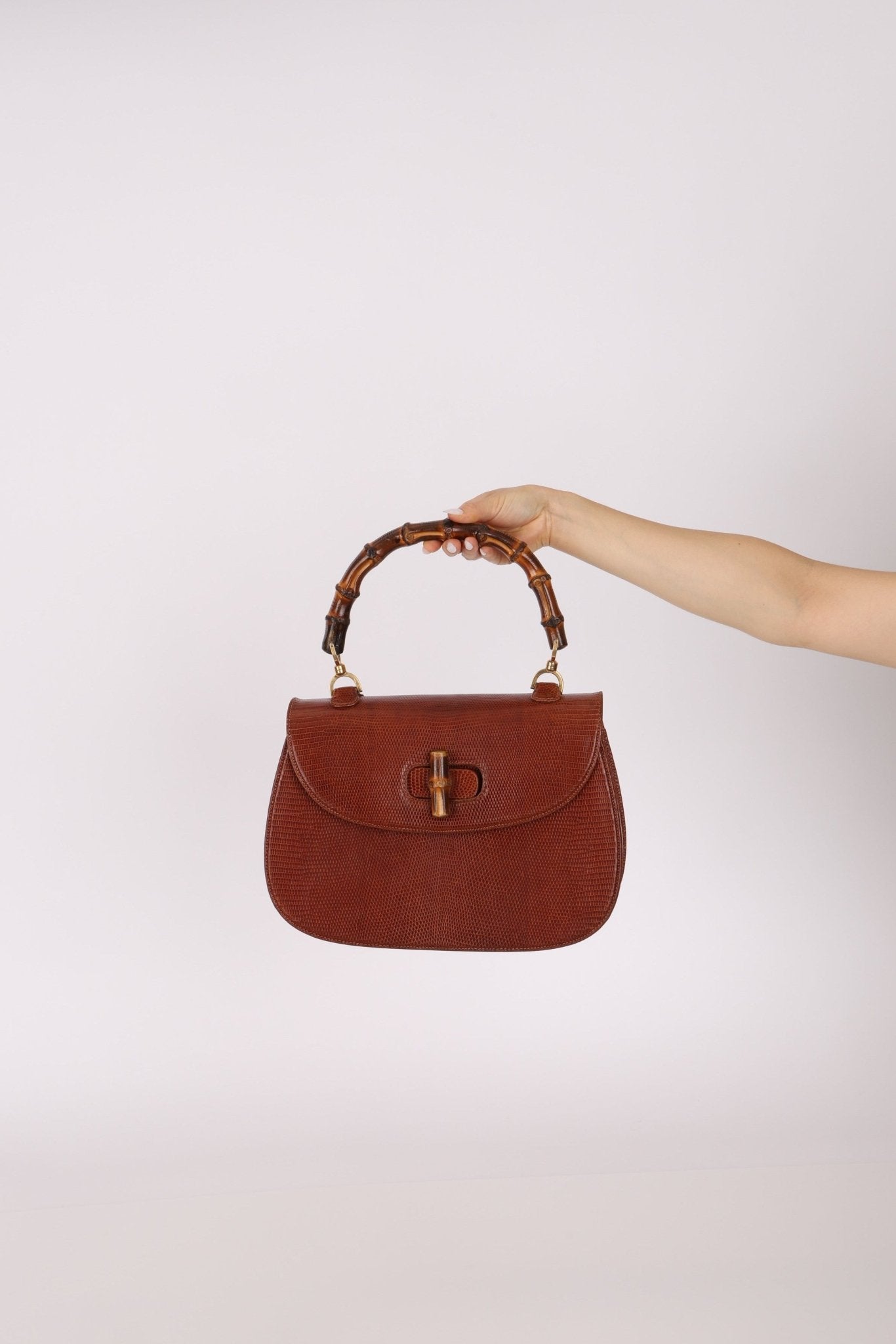 Ultra - Rare Gucci 1947 Lizard Bamboo Large Top Handle Bag - FashioNica