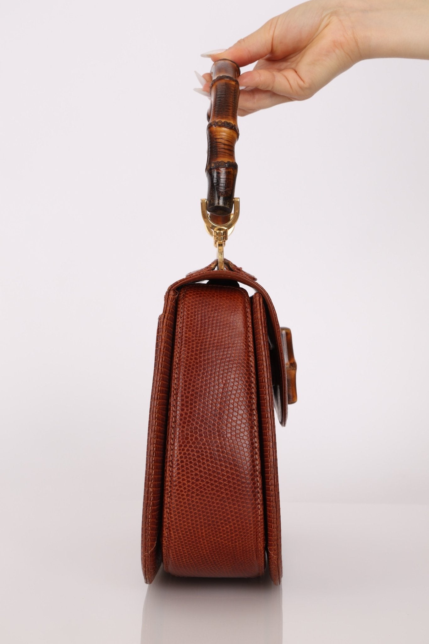 Ultra - Rare Gucci 1947 Lizard Bamboo Large Top Handle Bag - FashioNica