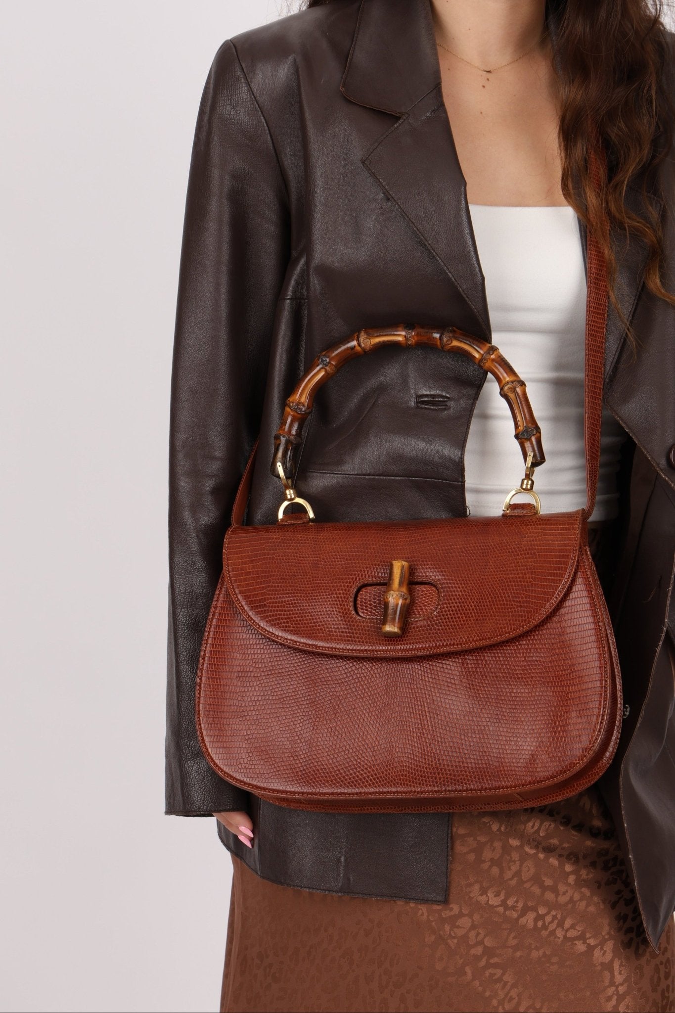 Ultra - Rare Gucci 1947 Lizard Bamboo Large Top Handle Bag - FashioNica