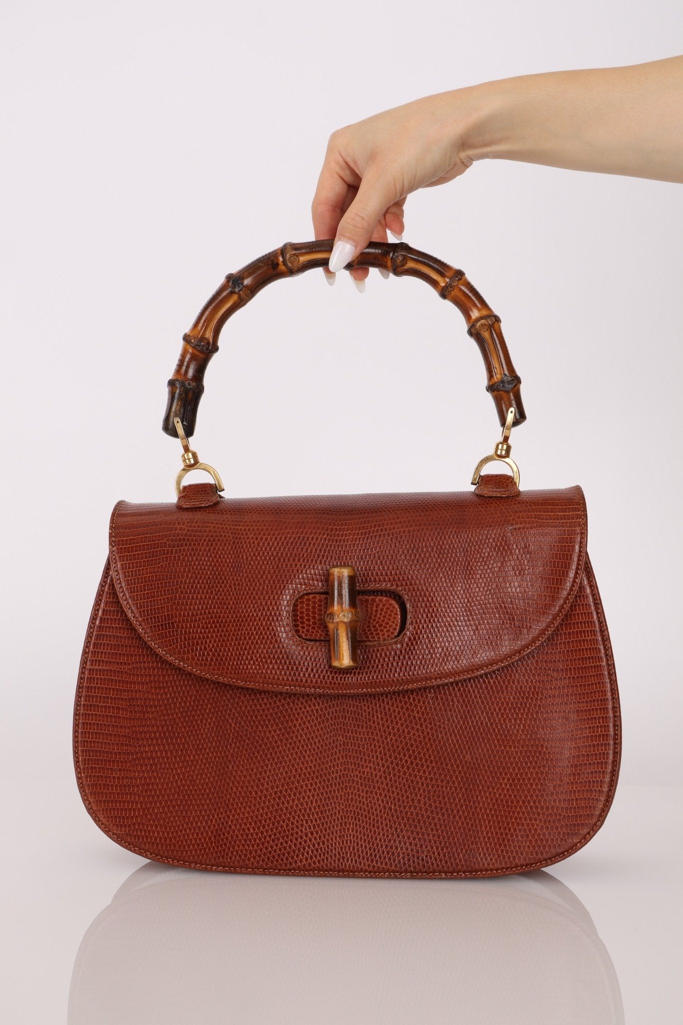 Ultra - Rare Gucci 1947 Lizard Bamboo Large Top Handle Bag - FashioNica