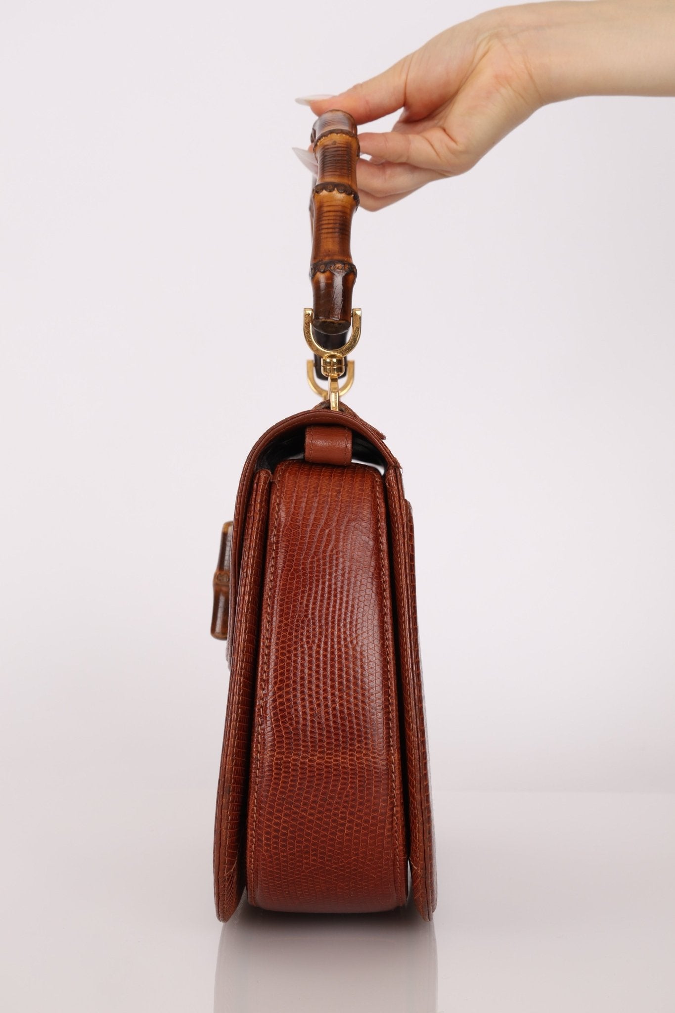 Ultra - Rare Gucci 1947 Lizard Bamboo Large Top Handle Bag - FashioNica