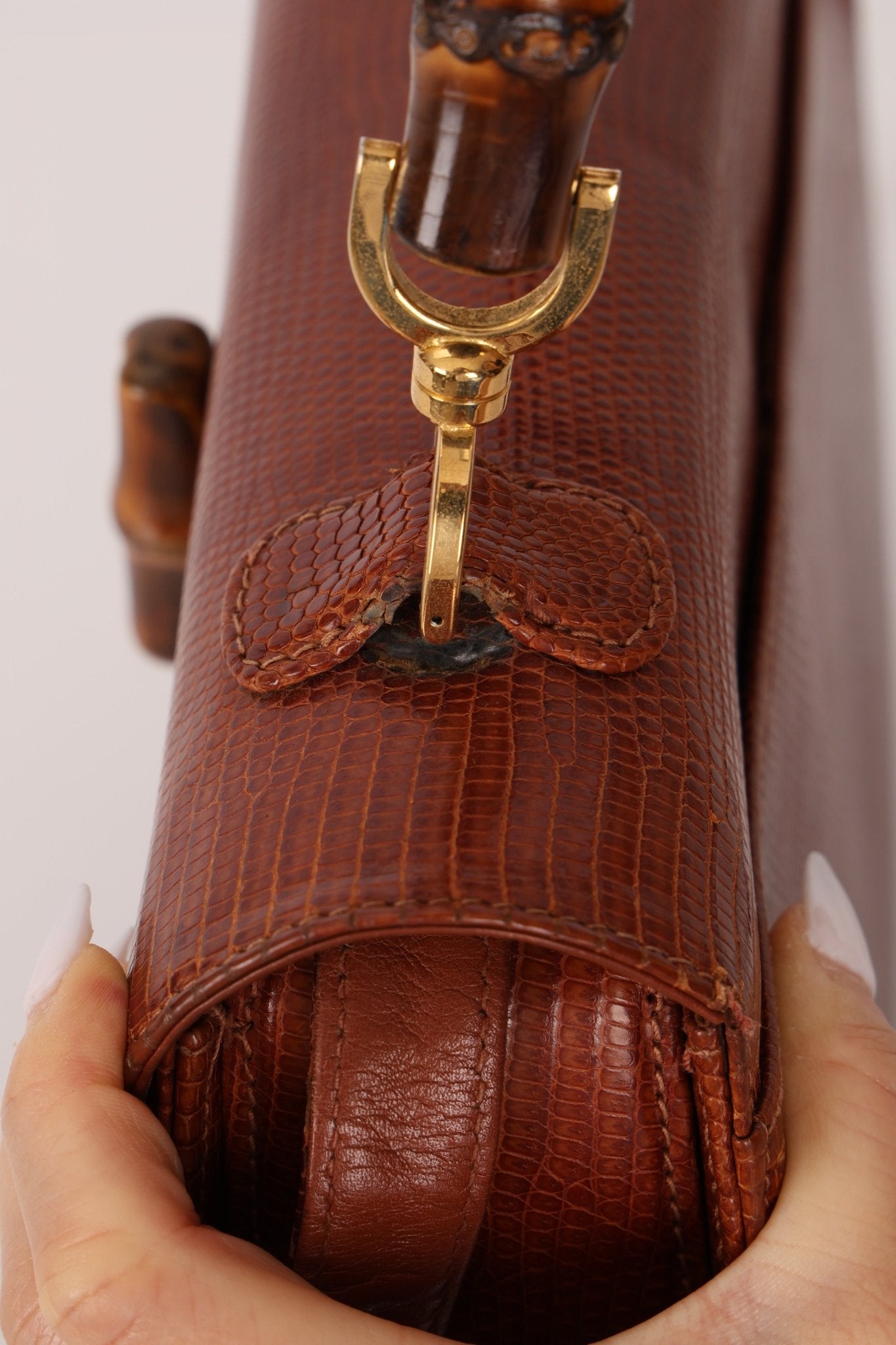 Ultra - Rare Gucci 1947 Lizard Bamboo Large Top Handle Bag - FashioNica