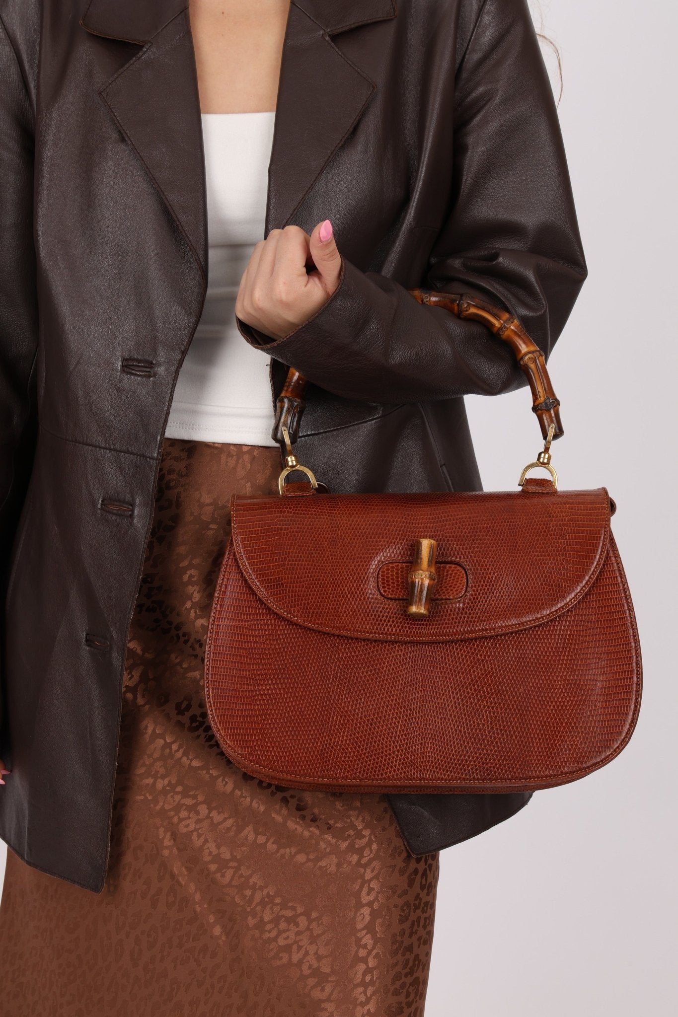 Ultra - Rare Gucci 1947 Lizard Bamboo Large Top Handle Bag - FashioNica
