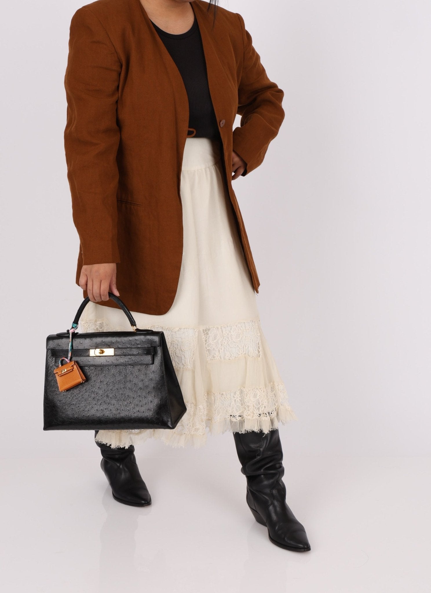 Ultra - Rare Hermès Toffee Peau Porc Micro Twilly Kelly - FashioNica