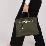 Ultra - Rare Hermès x Margiela 2000 Khaki Togo Retourne Birkin 35 GHW - FashioNica