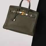 Ultra - Rare Hermès x Margiela 2000 Khaki Togo Retourne Birkin 35 GHW - FashioNica