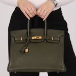 Ultra - Rare Hermès x Margiela 2000 Khaki Togo Retourne Birkin 35 GHW - FashioNica