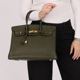 Ultra - Rare Hermès x Margiela 2000 Khaki Togo Retourne Birkin 35 GHW - FashioNica