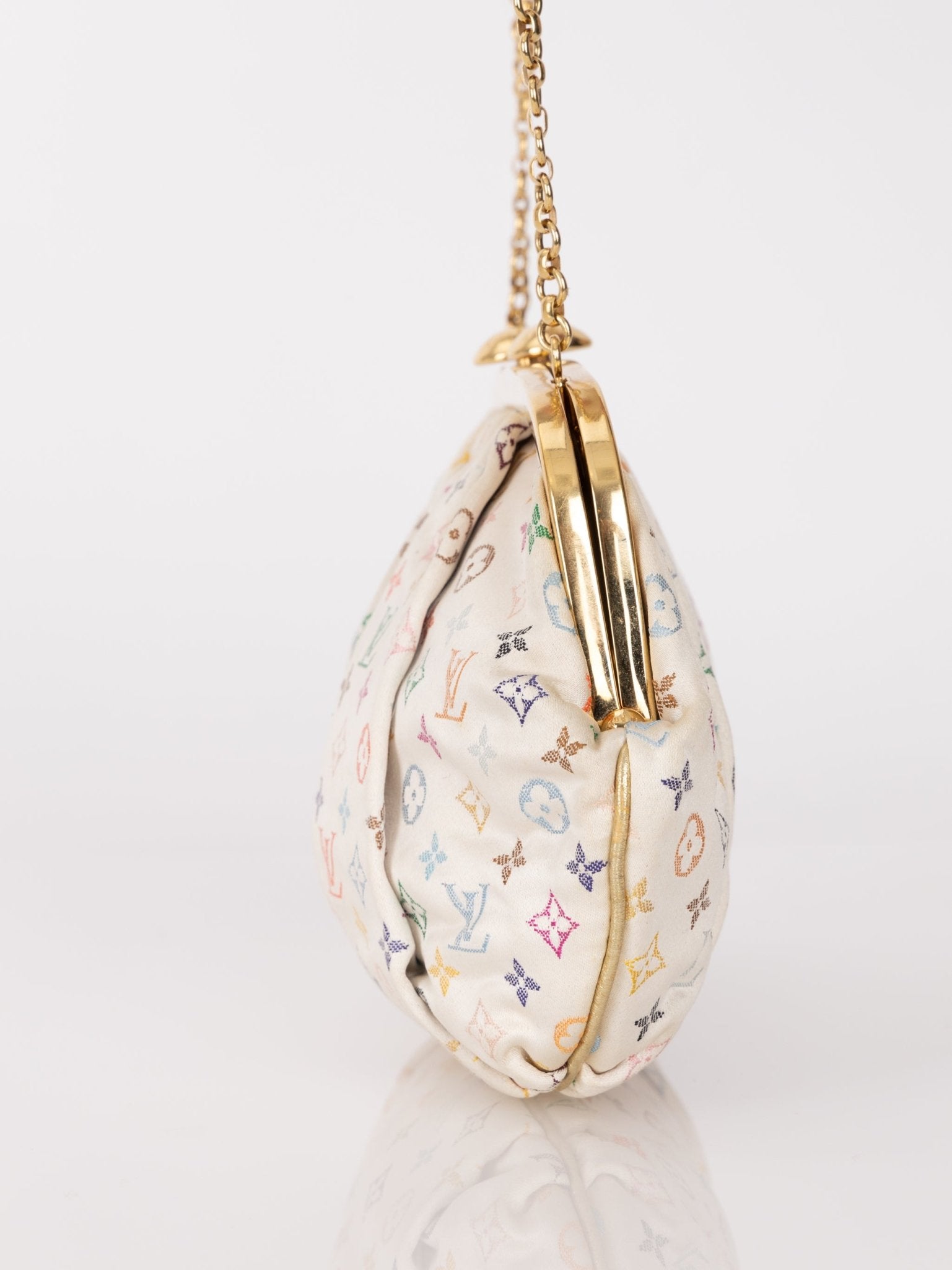 Ultra - Rare Louis Vuitton x Takashi Murakami Multicolor Monogram Satin Aumoniere Clutch on Chain - FashioNica