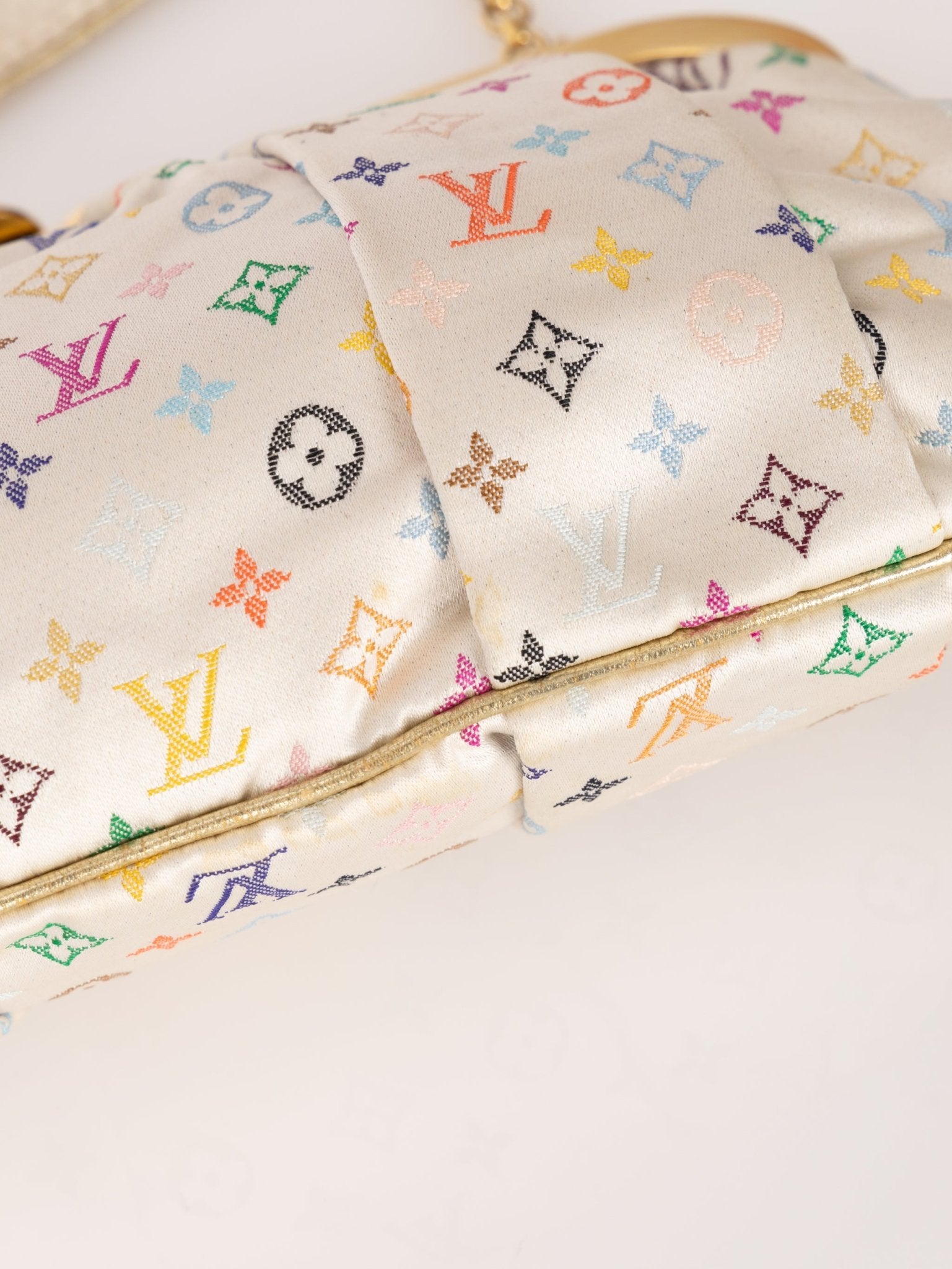 Ultra - Rare Louis Vuitton x Takashi Murakami Multicolor Monogram Satin Aumoniere Clutch on Chain - FashioNica