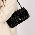 Ultra - Rare Runway Chanel 2004 Velvet East West Chain Stitch Single Flap - FashioNica