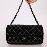 Ultra - Rare Runway Chanel 2004 Velvet East West Chain Stitch Single Flap - FashioNica