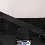 Ultra - Rare Vintage Fendi Lizard - Trimmed Beaded Zucchino Mother of Pearl Baguette - FashioNica