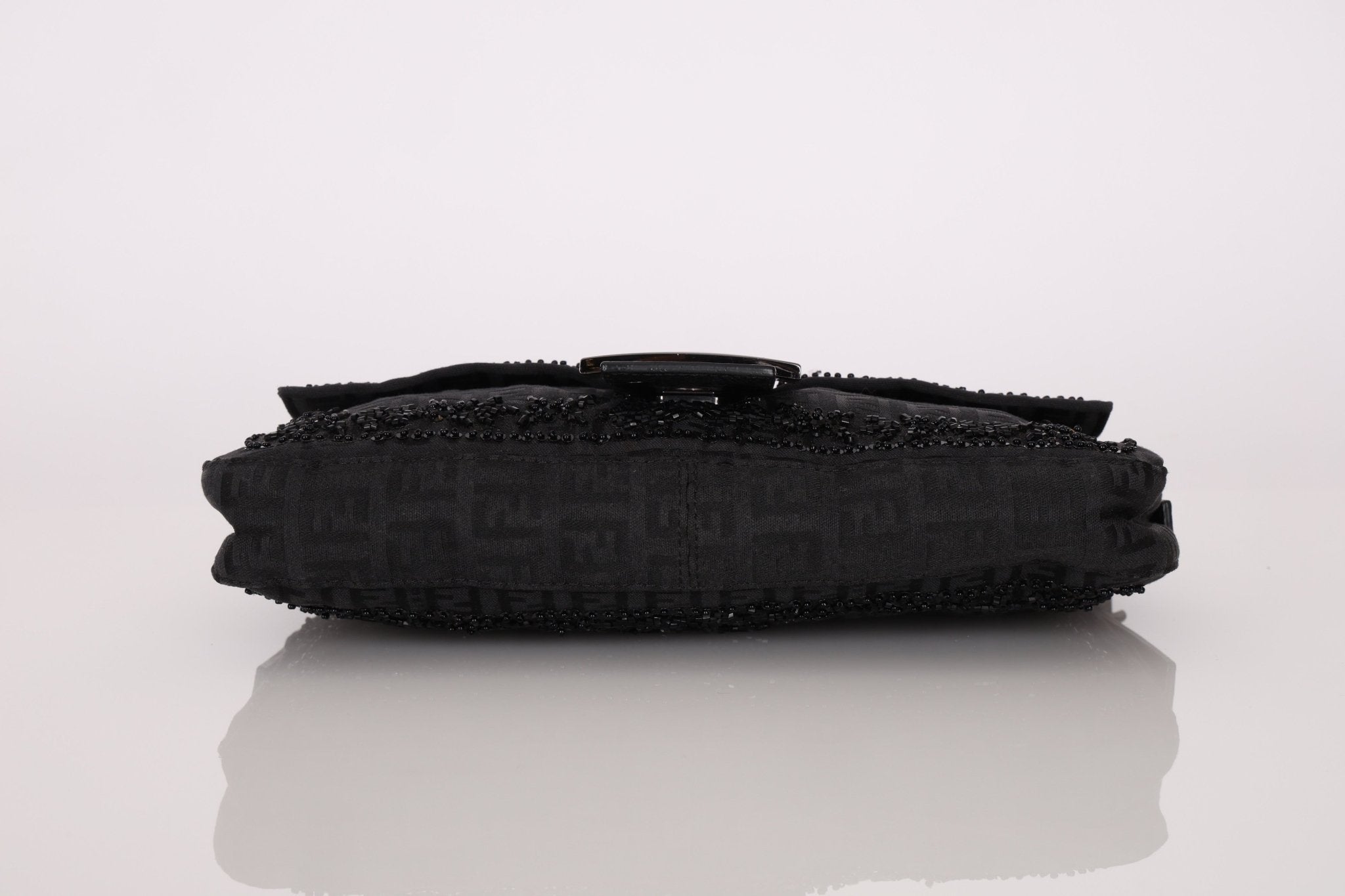 Ultra - Rare Vintage Fendi Lizard - Trimmed Beaded Zucchino Mother of Pearl Baguette - FashioNica