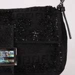 Ultra - Rare Vintage Fendi Lizard - Trimmed Beaded Zucchino Mother of Pearl Baguette - FashioNica