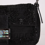 Ultra - Rare Vintage Fendi Lizard - Trimmed Beaded Zucchino Mother of Pearl Baguette - FashioNica