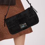 Ultra - Rare Vintage Fendi Lizard - Trimmed Beaded Zucchino Mother of Pearl Baguette - FashioNica