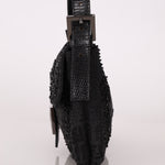 Ultra - Rare Vintage Fendi Lizard - Trimmed Beaded Zucchino Mother of Pearl Baguette - FashioNica
