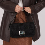 Ultra - Rare Vintage Fendi Lizard - Trimmed Beaded Zucchino Mother of Pearl Baguette - FashioNica