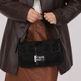 Ultra - Rare Vintage Fendi Lizard - Trimmed Beaded Zucchino Mother of Pearl Baguette - FashioNica