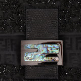 Ultra - Rare Vintage Fendi Lizard - Trimmed Beaded Zucchino Mother of Pearl Baguette - FashioNica