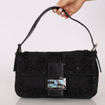 Ultra - Rare Vintage Fendi Lizard - Trimmed Beaded Zucchino Mother of Pearl Baguette - FashioNica