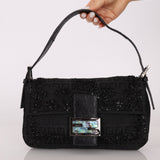 Ultra - Rare Vintage Fendi Lizard - Trimmed Beaded Zucchino Mother of Pearl Baguette - FashioNica