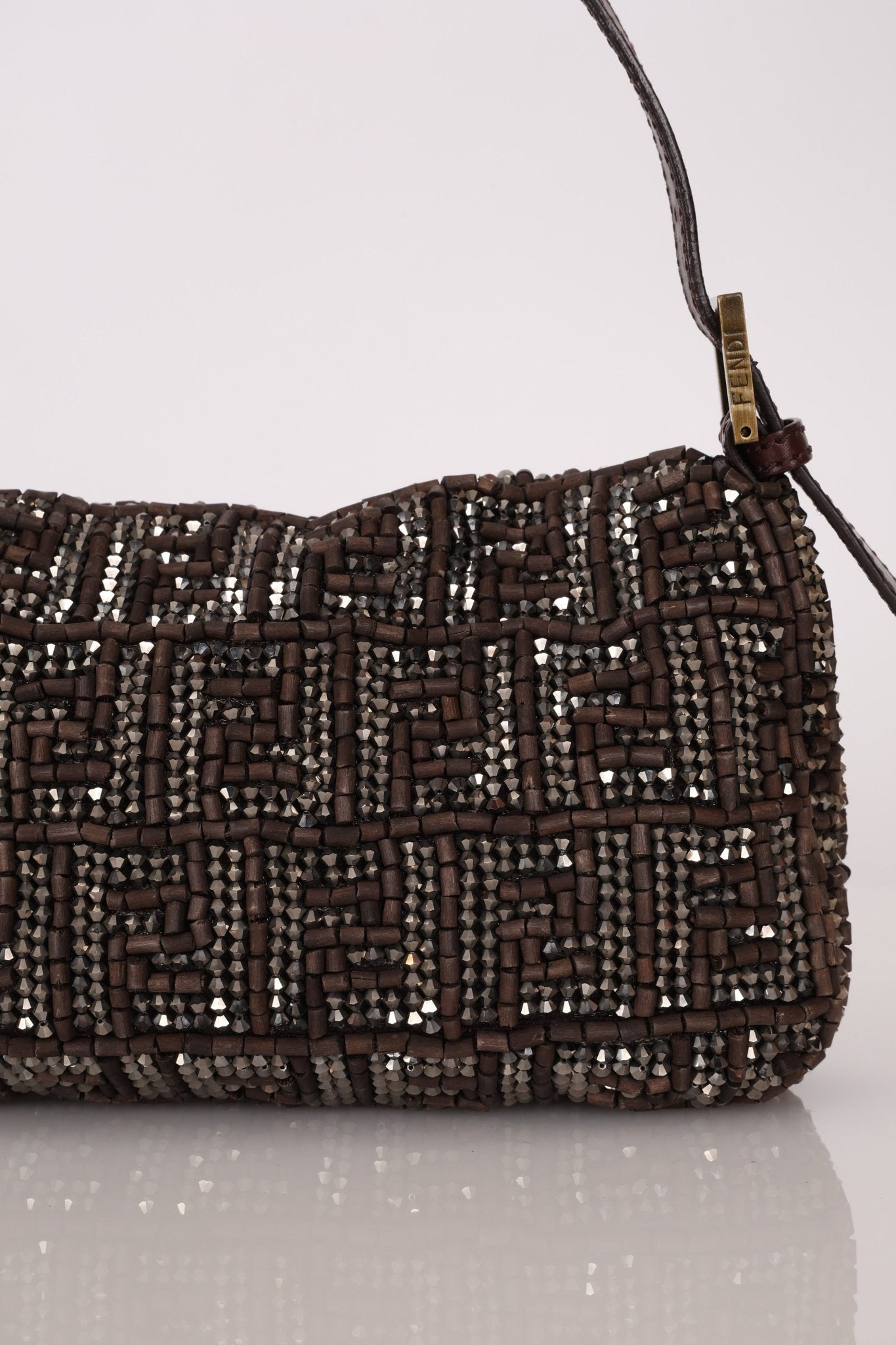 Ultra - Rare Vintage Fendi Zucca Beaded & Wood Baguette - FashioNica