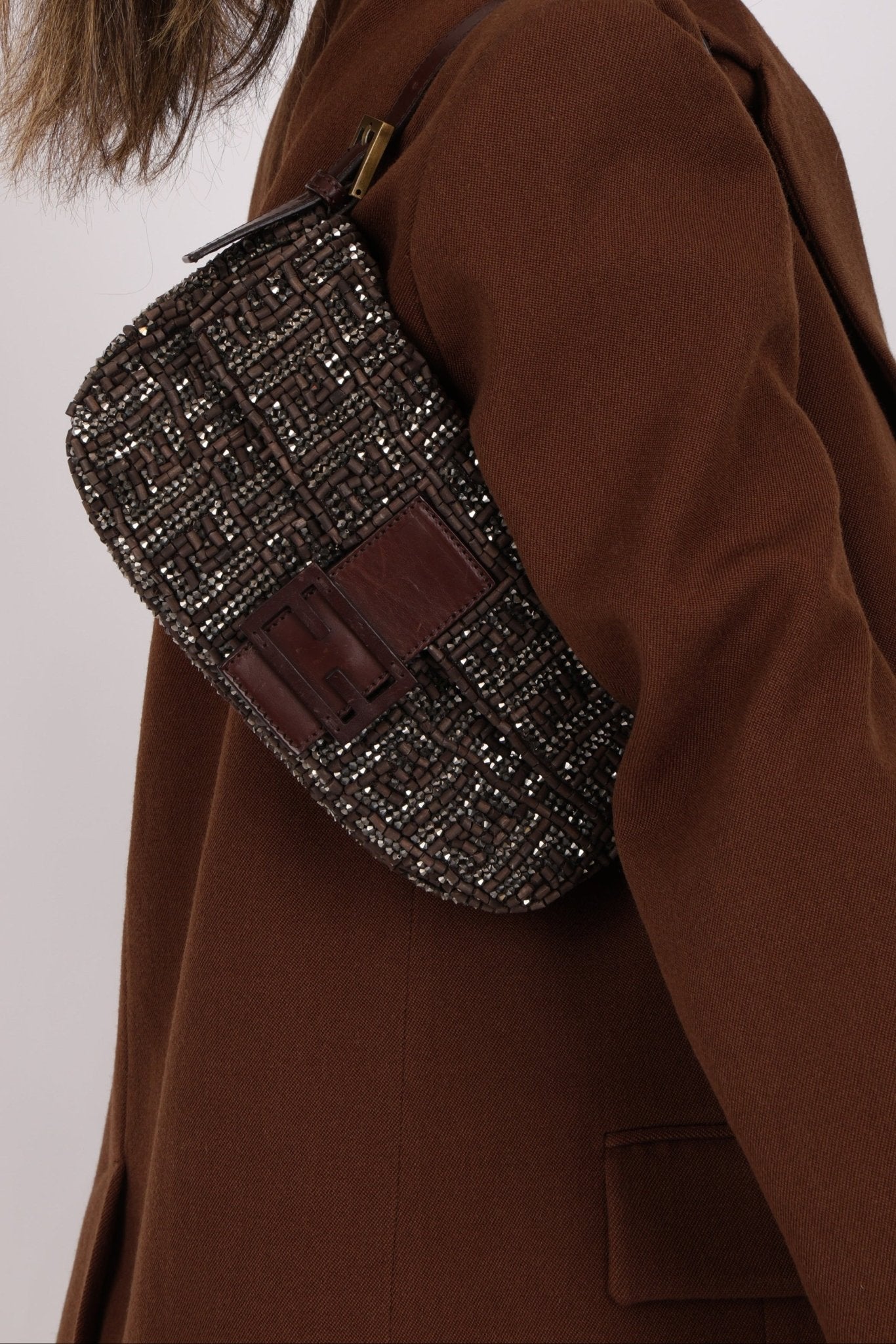 Ultra - Rare Vintage Fendi Zucca Beaded & Wood Baguette - FashioNica