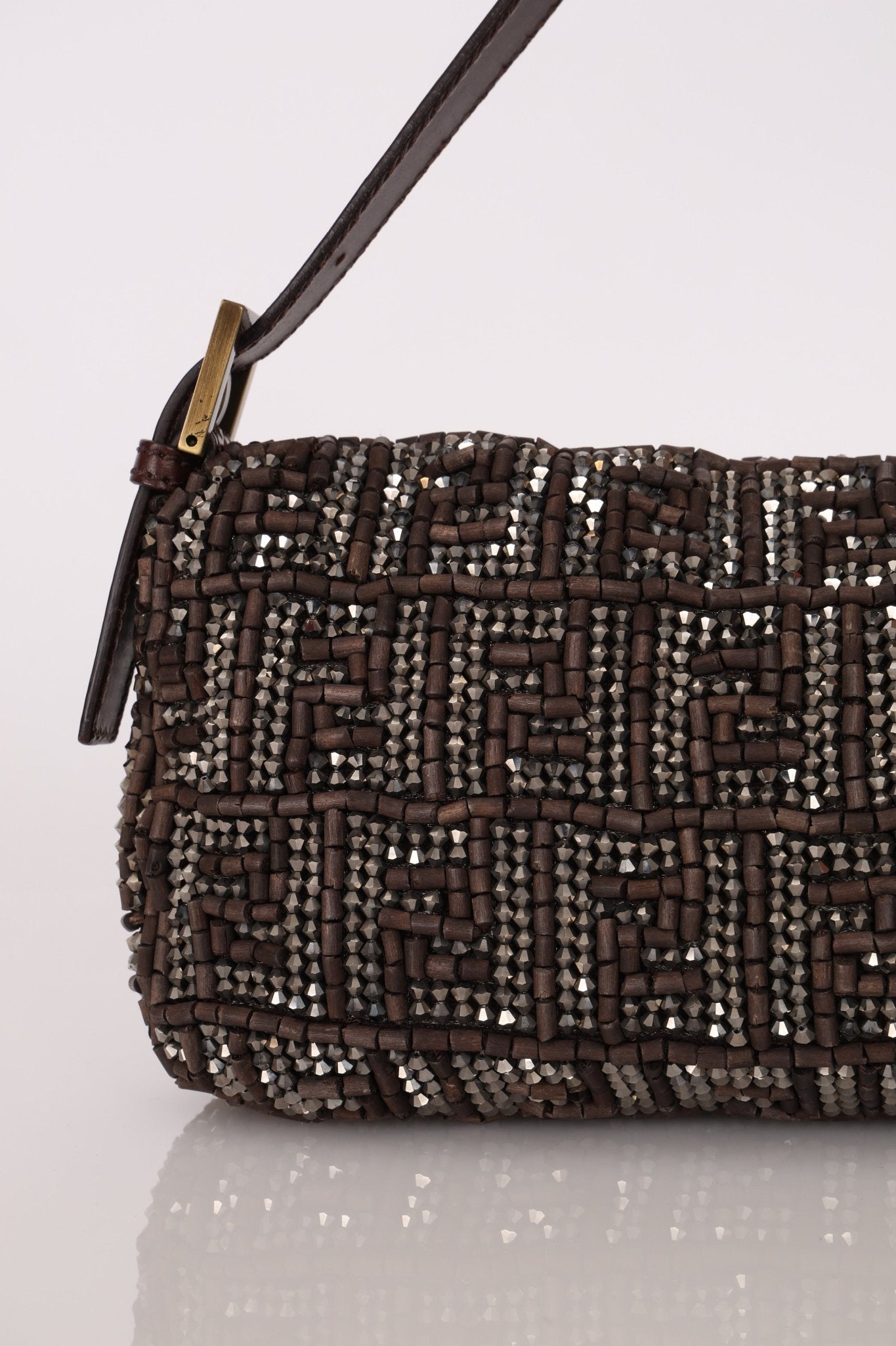 Ultra - Rare Vintage Fendi Zucca Beaded & Wood Baguette - FashioNica