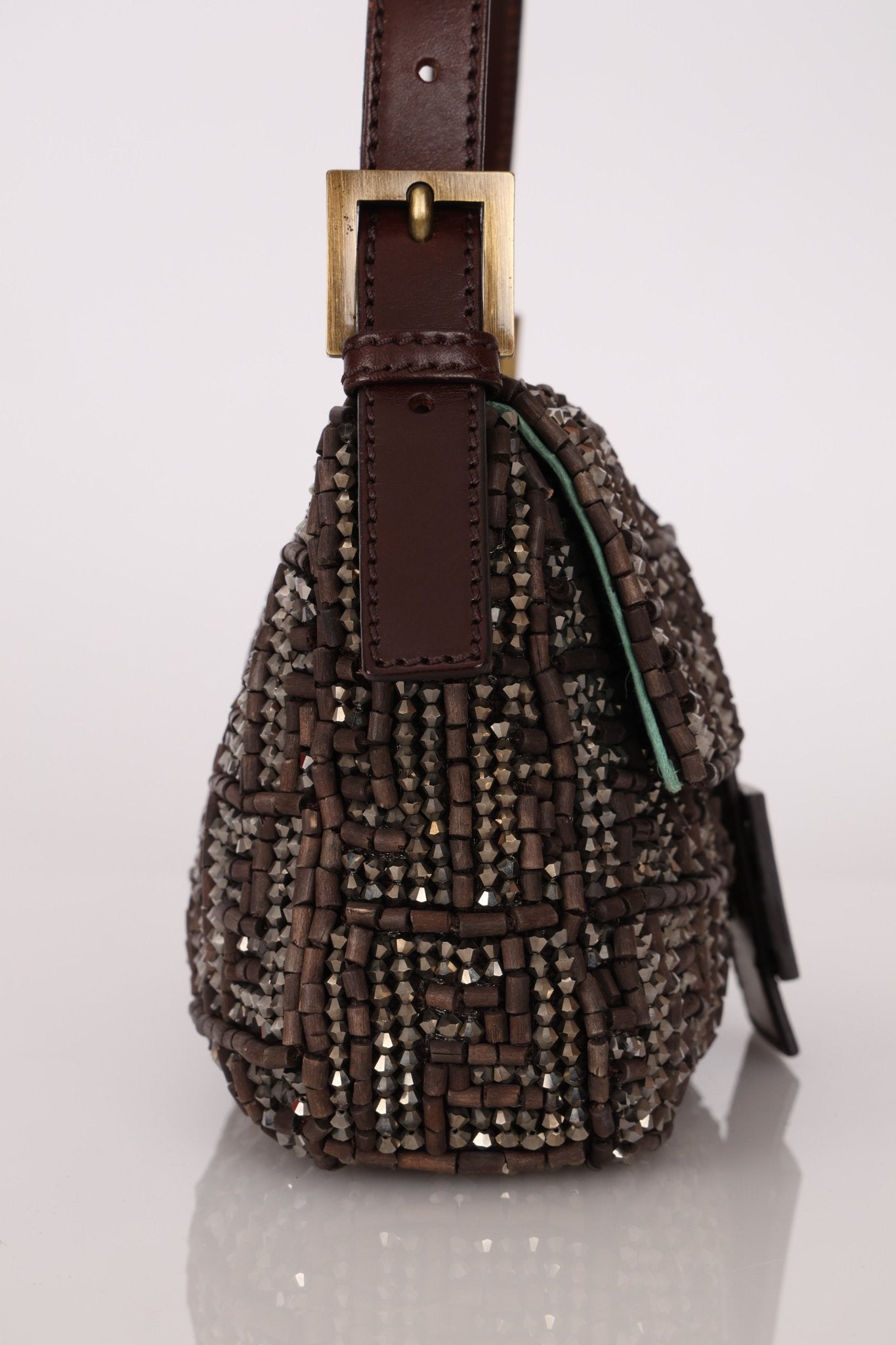 Ultra - Rare Vintage Fendi Zucca Beaded & Wood Baguette - FashioNica