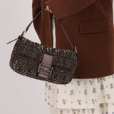 Ultra - Rare Vintage Fendi Zucca Beaded & Wood Baguette - FashioNica