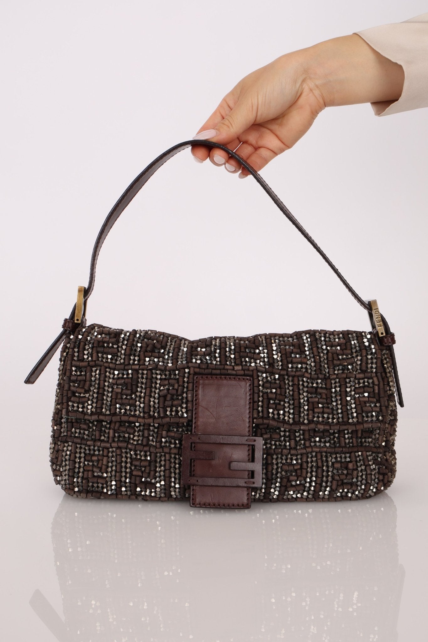 Ultra - Rare Vintage Fendi Zucca Beaded & Wood Baguette - FashioNica