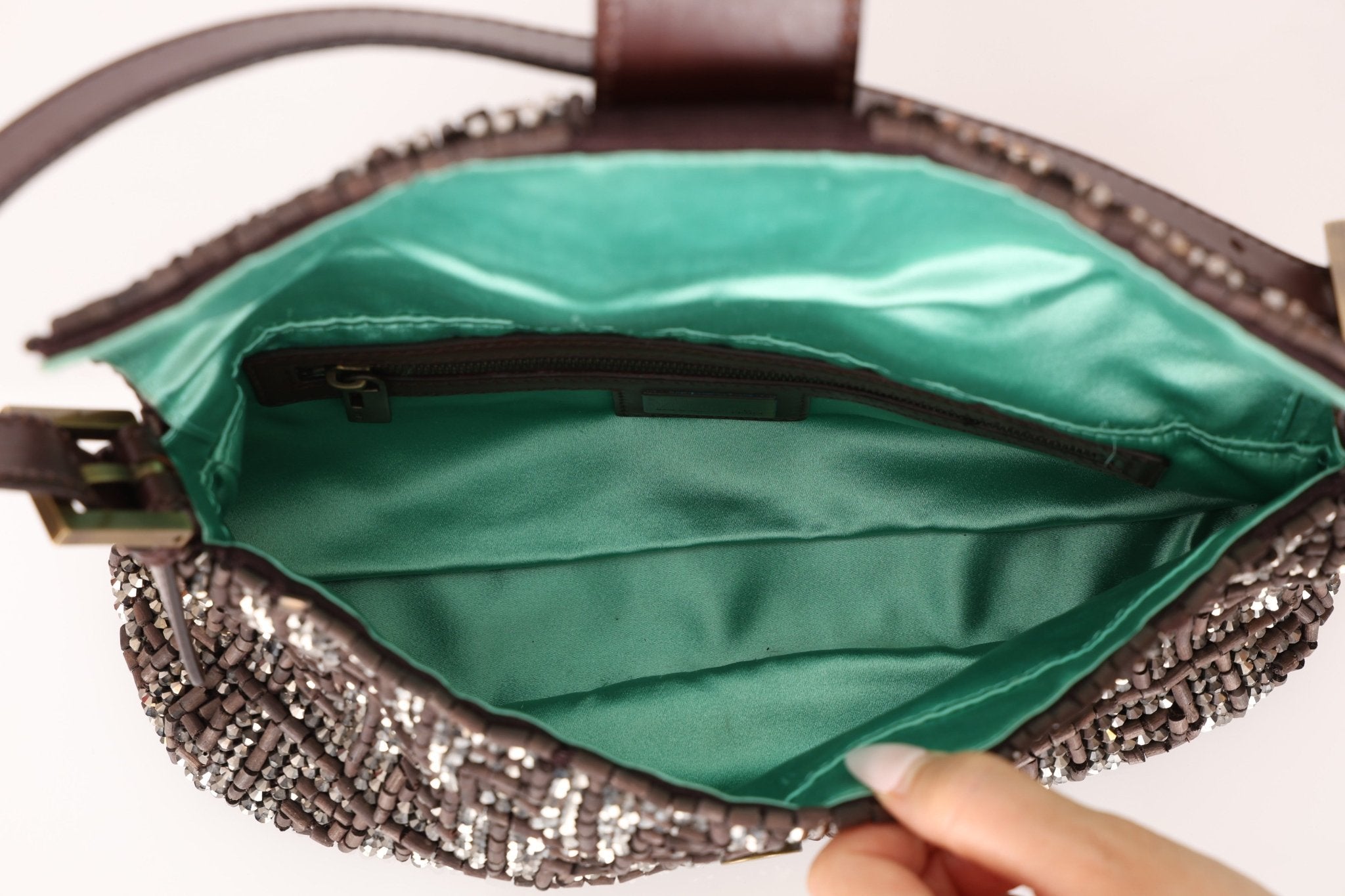 Ultra - Rare Vintage Fendi Zucca Beaded & Wood Baguette - FashioNica