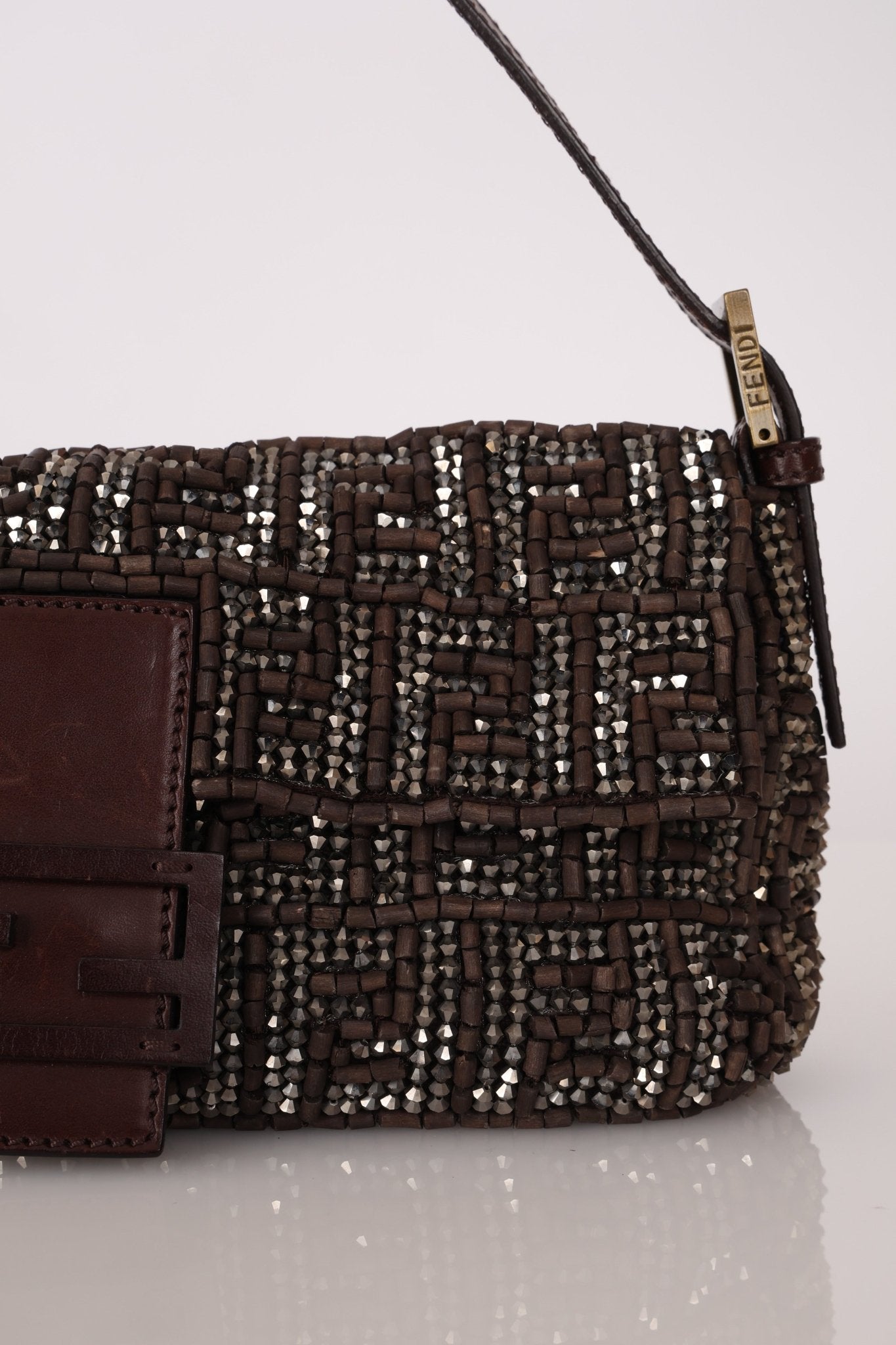 Ultra - Rare Vintage Fendi Zucca Beaded & Wood Baguette - FashioNica