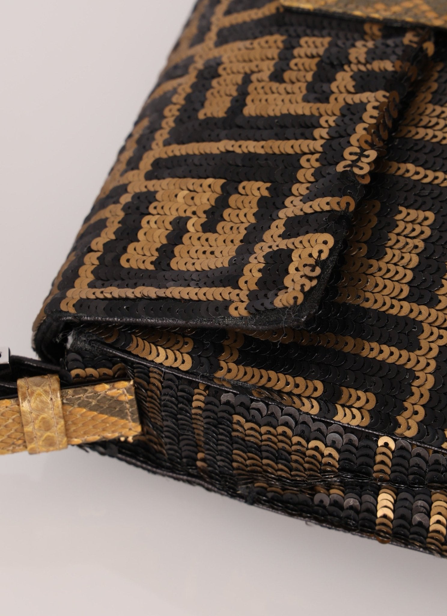 Ultra - Rare Vintage Fendi Zucca Sequin Snakeskin Baguette - FashioNica