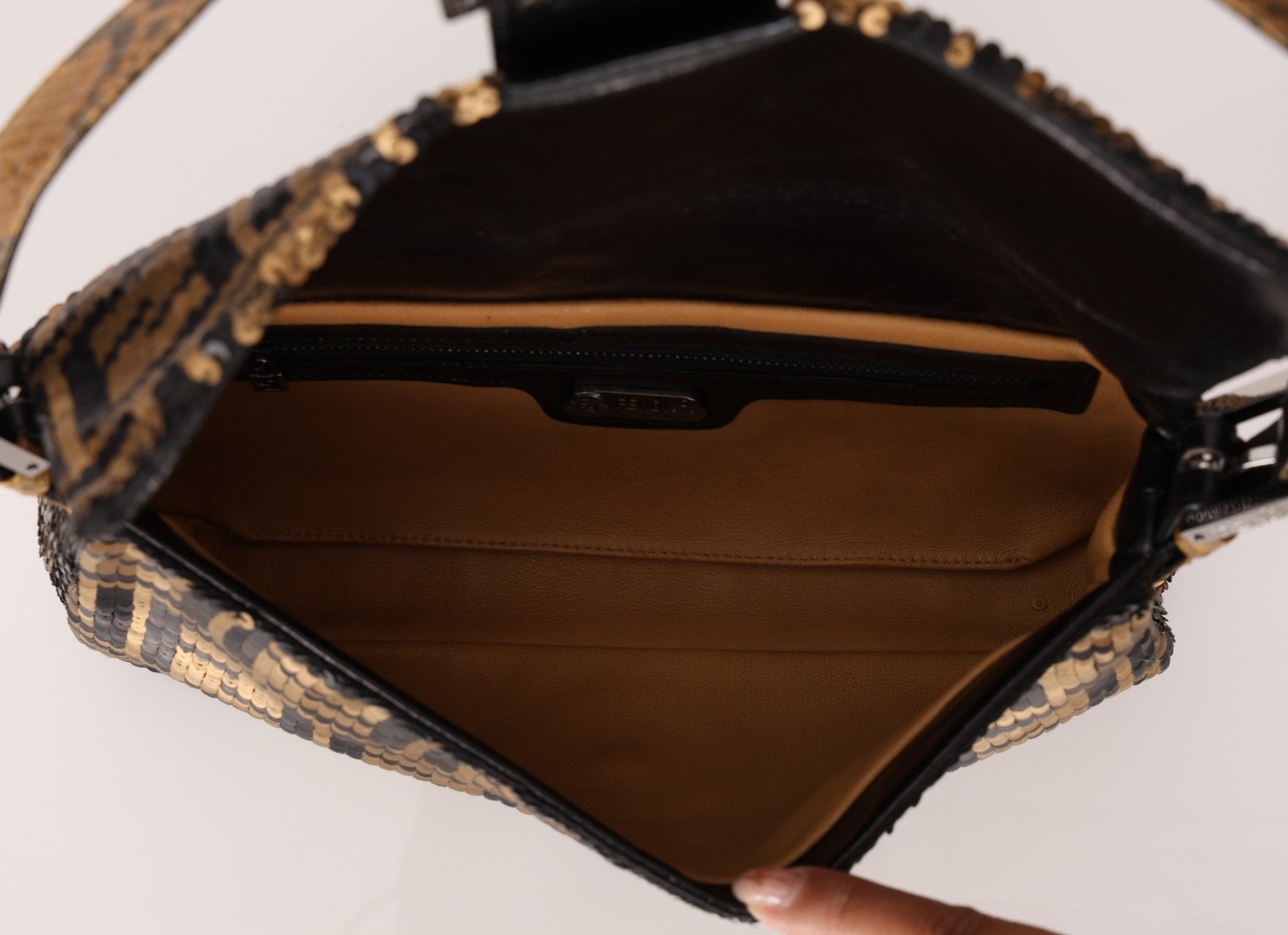 Ultra - Rare Vintage Fendi Zucca Sequin Snakeskin Baguette - FashioNica