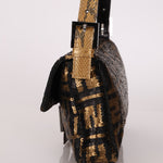 Ultra - Rare Vintage Fendi Zucca Sequin Snakeskin Baguette - FashioNica