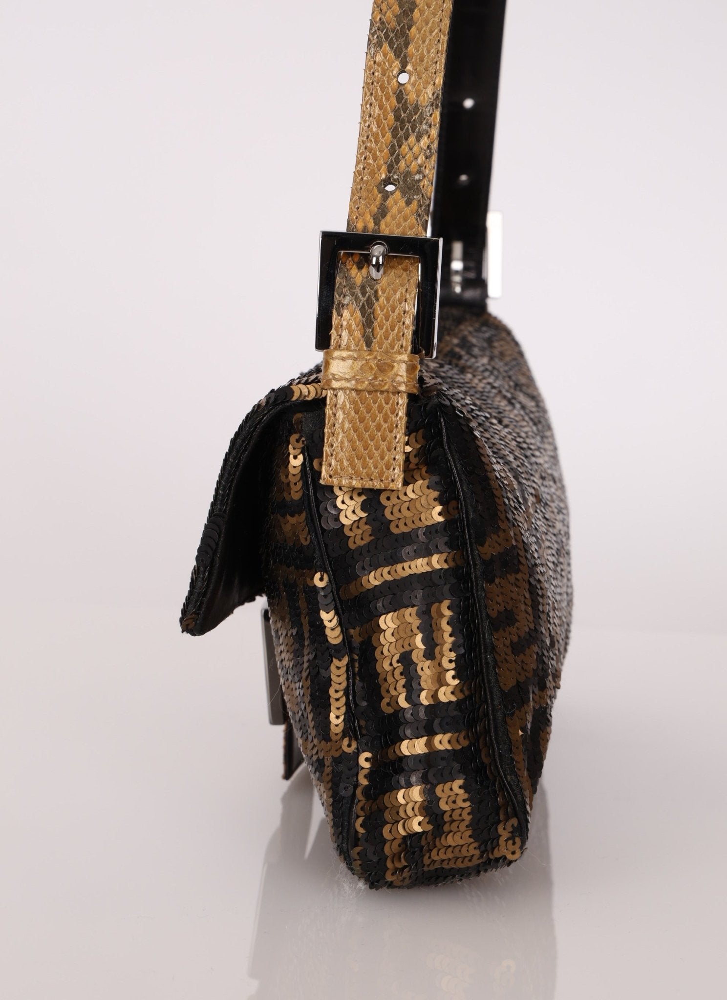 Ultra - Rare Vintage Fendi Zucca Sequin Snakeskin Baguette - FashioNica