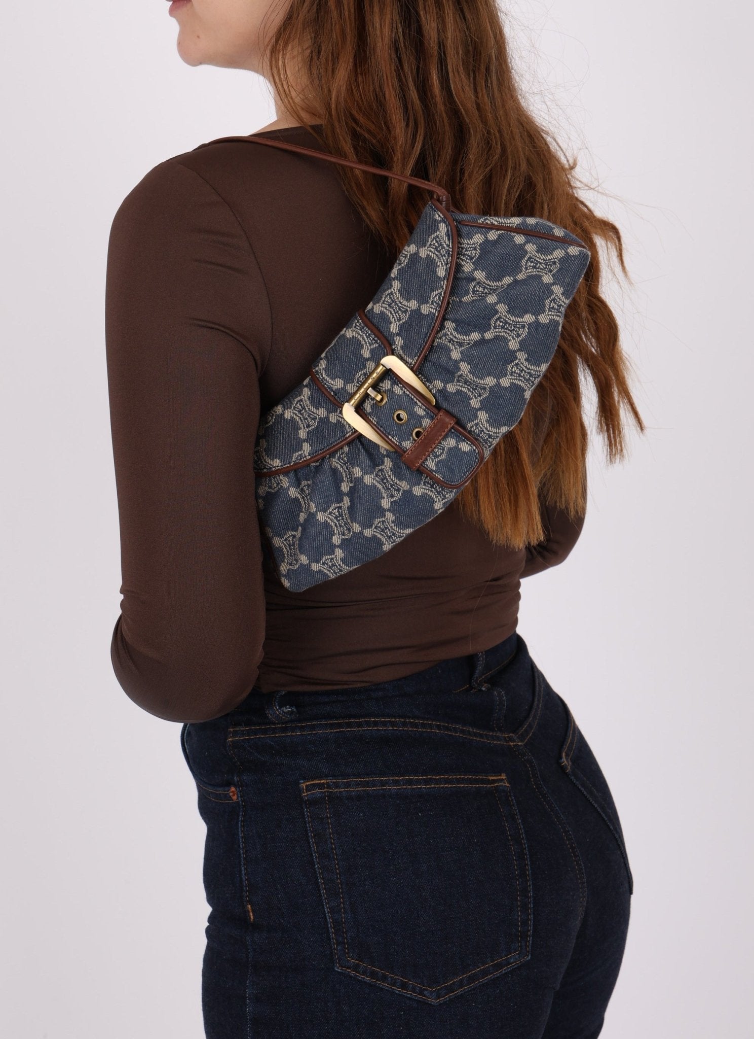 Vintage Celine Triomphe Denim Ava Shoulder Bag - FashioNica