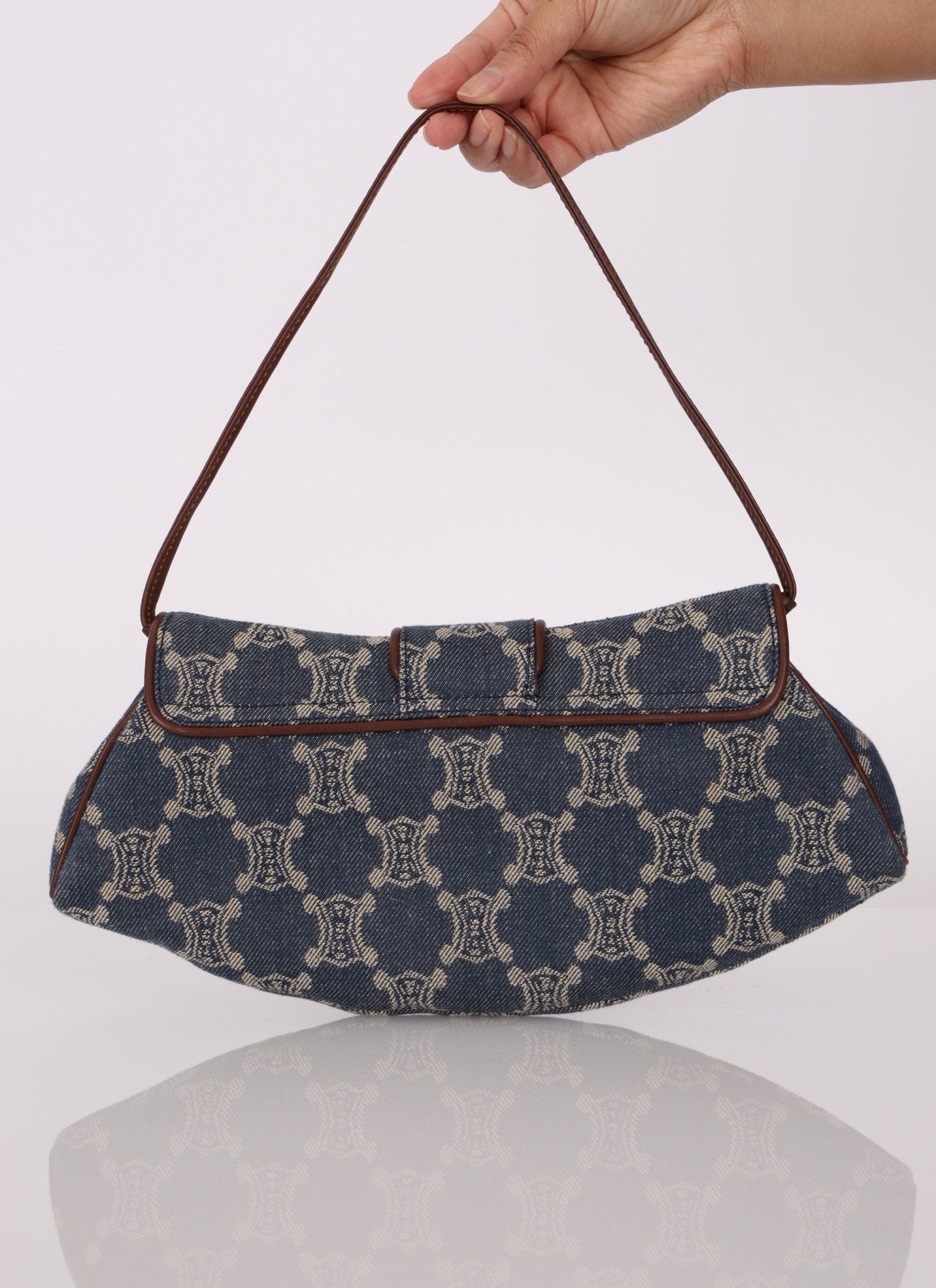 Vintage Celine Triomphe Denim Ava Shoulder Bag - FashioNica