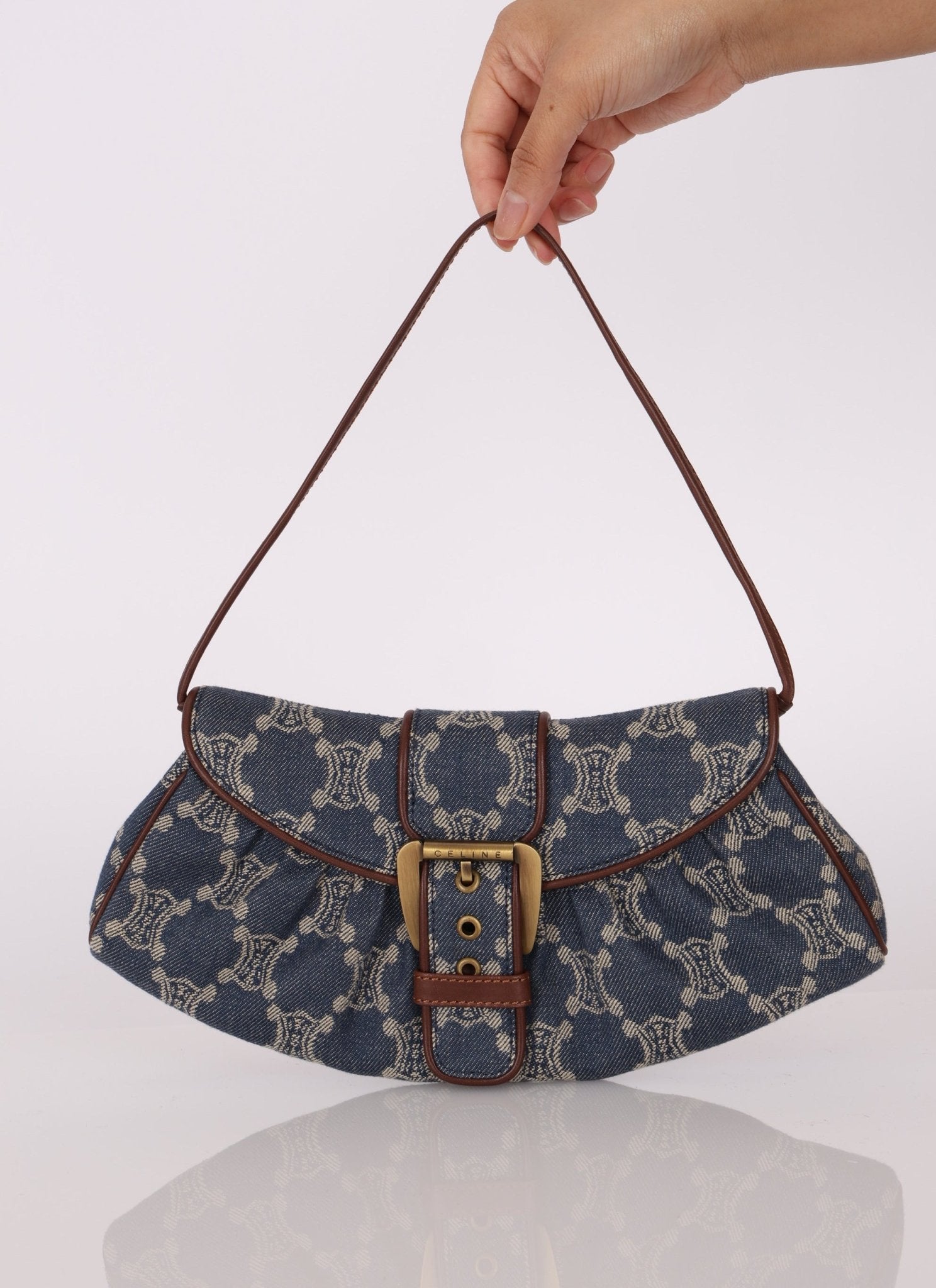 Vintage Celine Triomphe Denim Ava Shoulder Bag - FashioNica