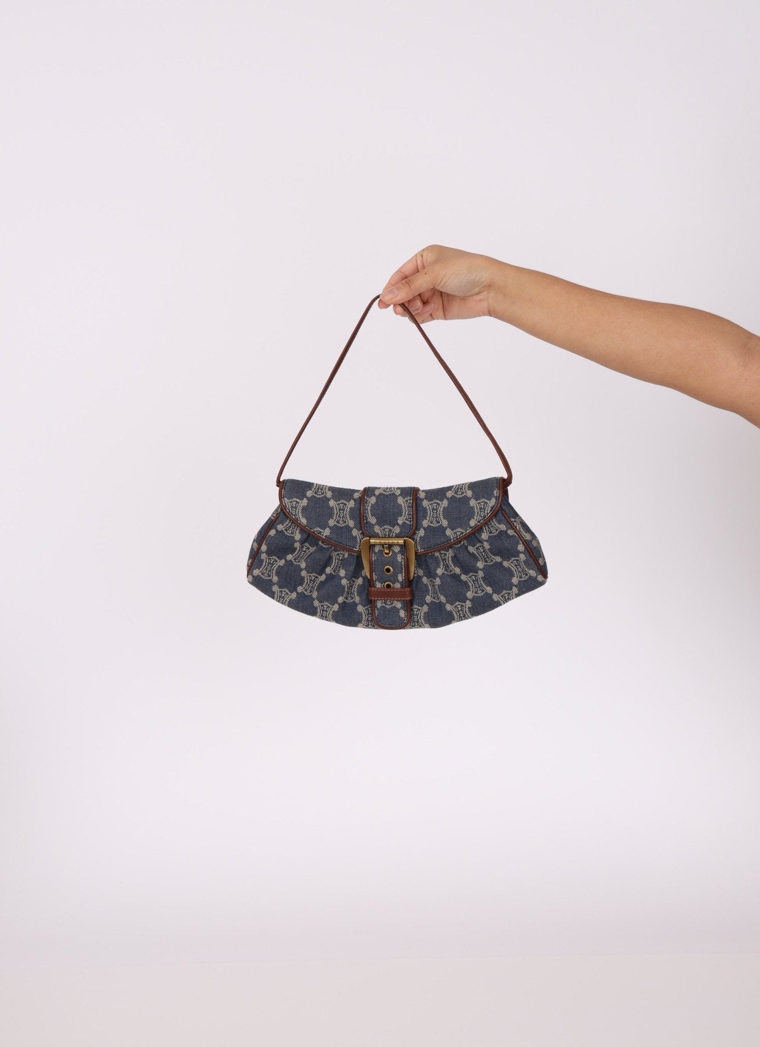 Vintage Celine Triomphe Denim Ava Shoulder Bag - FashioNica