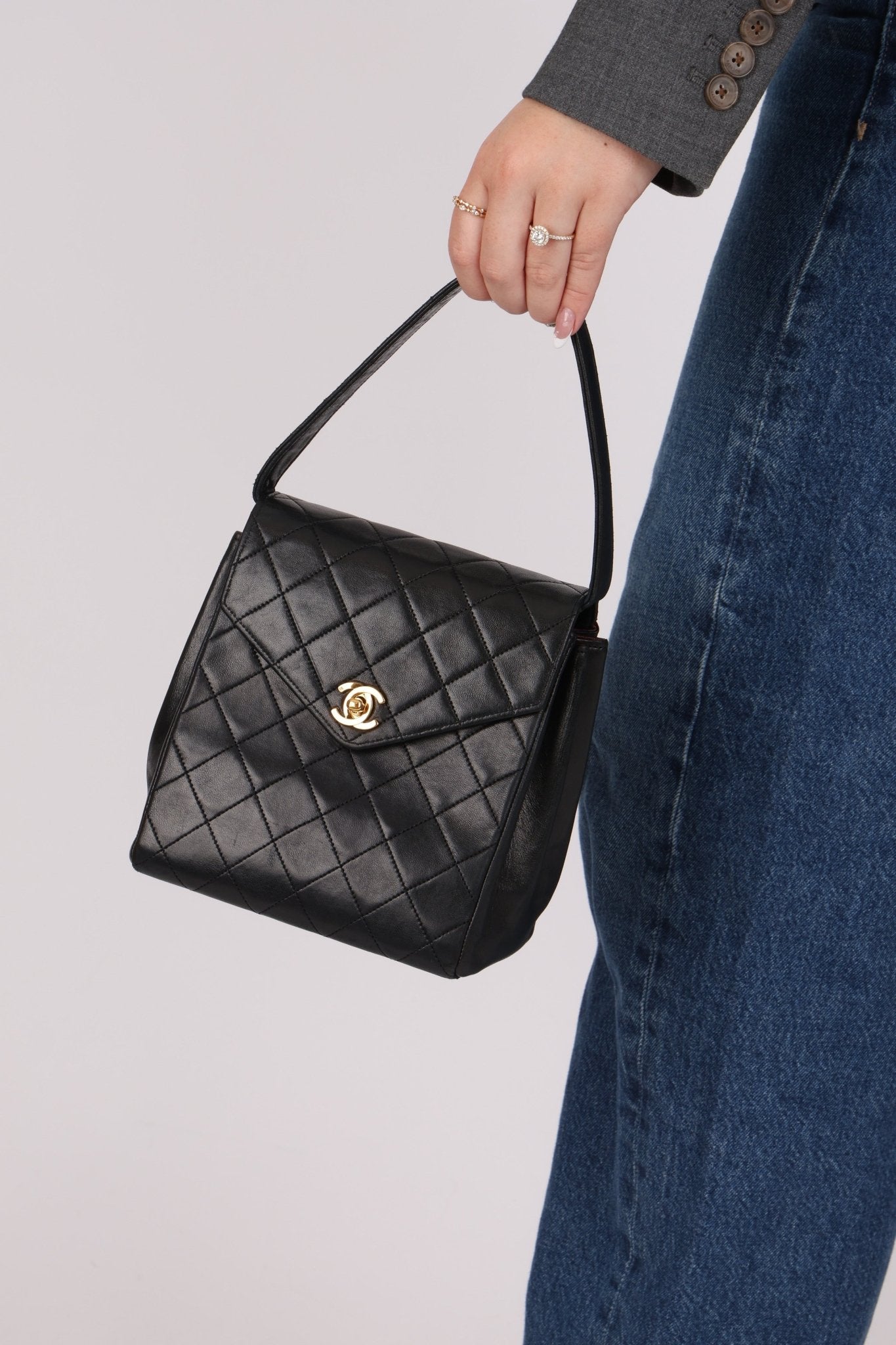 Vintage Chanel 1991 Lambskin Turnlock Kelly Top Handle 24K GP - FashioNica