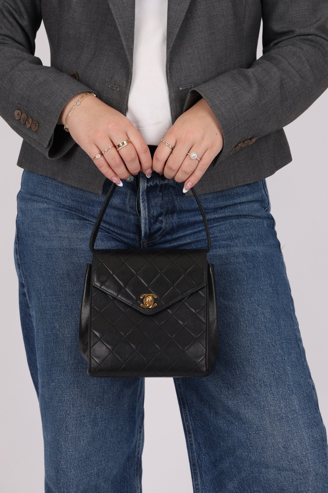 Vintage Chanel 1991 Lambskin Turnlock Kelly Top Handle 24K GP - FashioNica