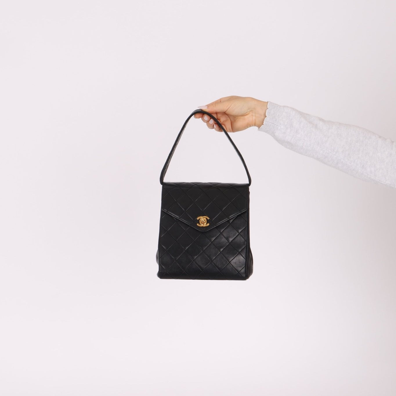Vintage Chanel 1991 Lambskin Turnlock Kelly Top Handle 24K GP - FashioNica