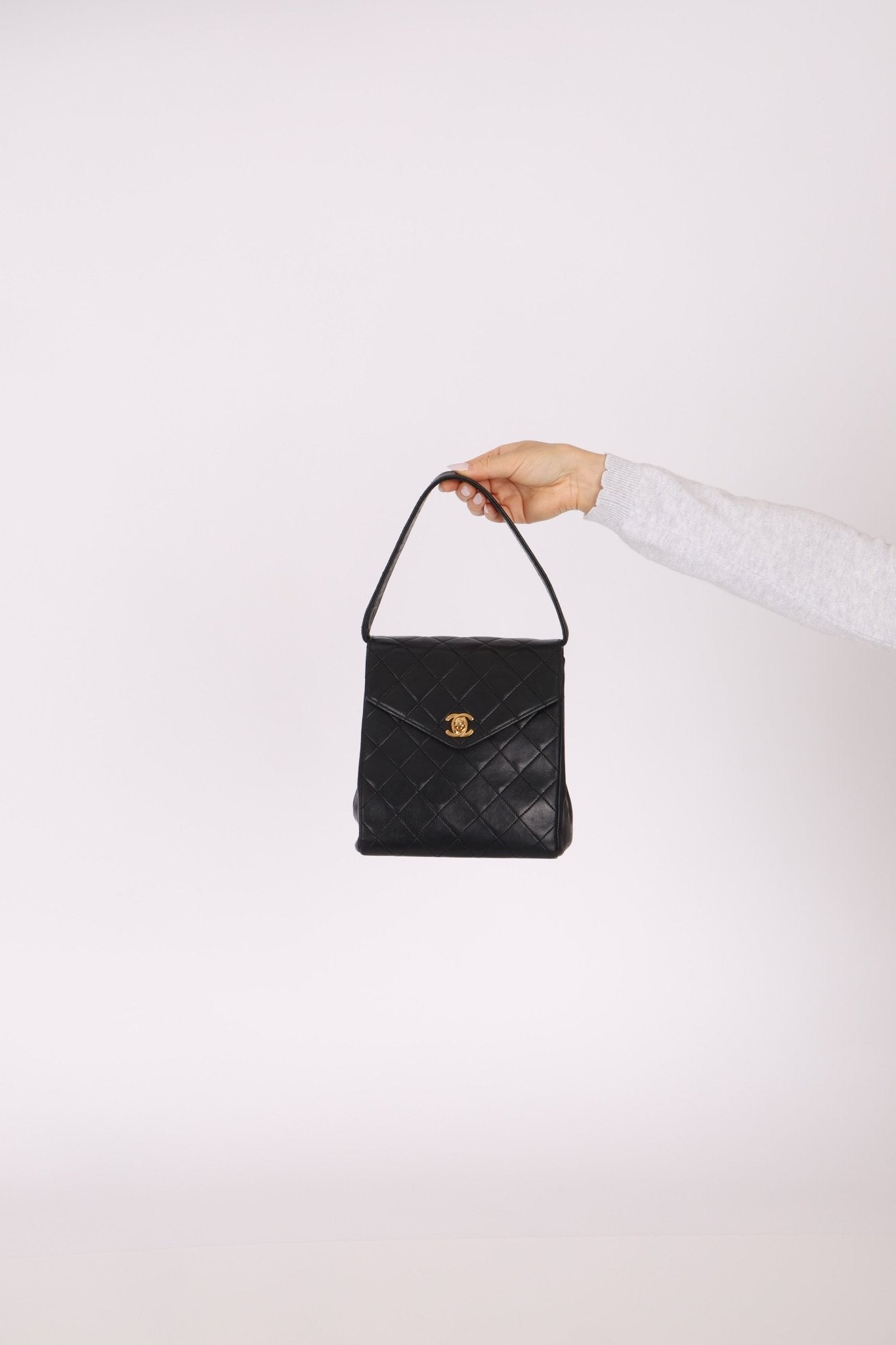 Vintage Chanel 1991 Lambskin Turnlock Kelly Top Handle 24K GP - FashioNica