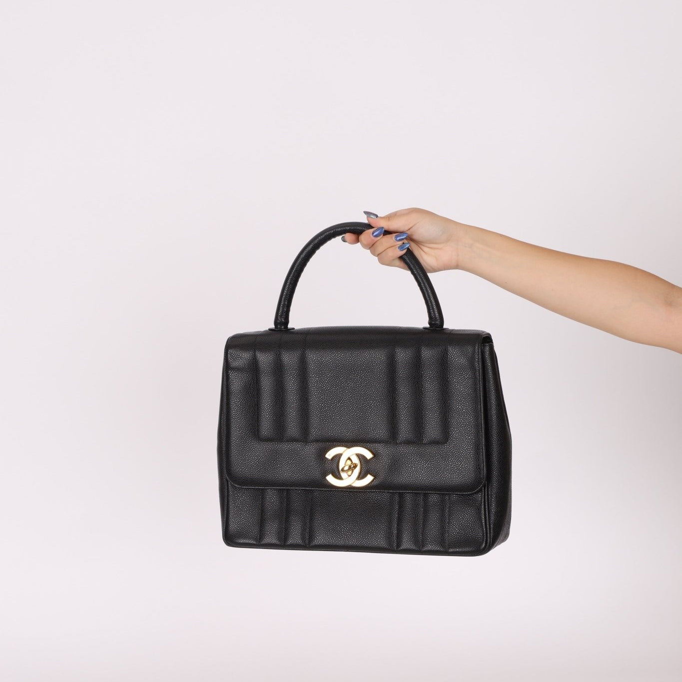 Vintage Chanel 1994 Caviar Vertical Quilted Kelly Flap Bag 24K GP - FashioNica