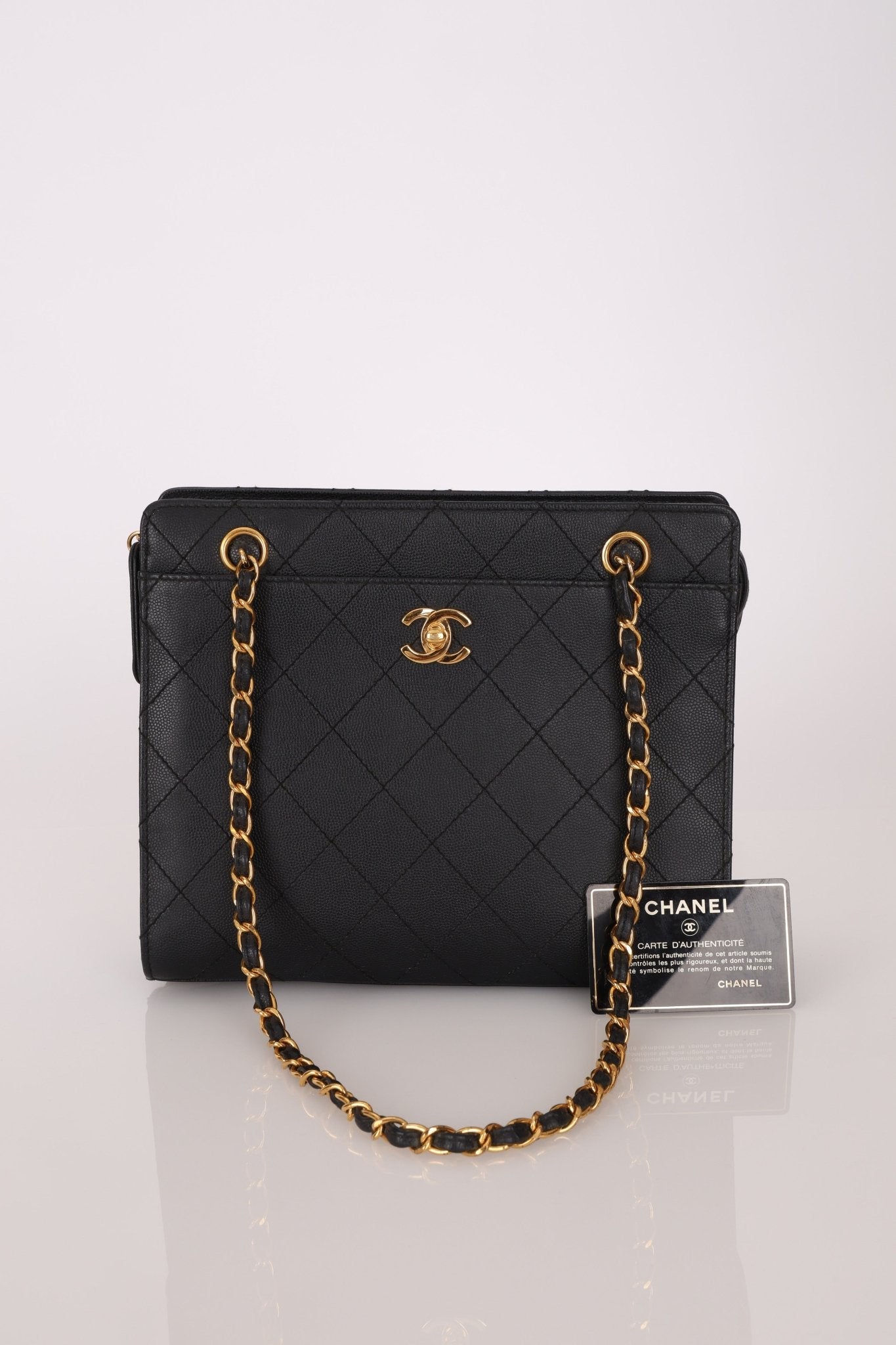 Vintage Chanel 1997 24K GP Caviar Chain Zip Mini Tote - FashioNica